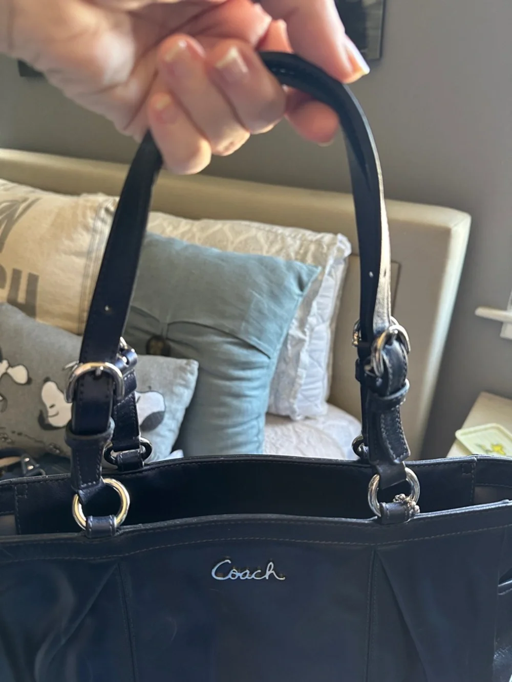 Coach Navy Blue Leather Double-Handle Shoulder Bag - Picture 8 of 8